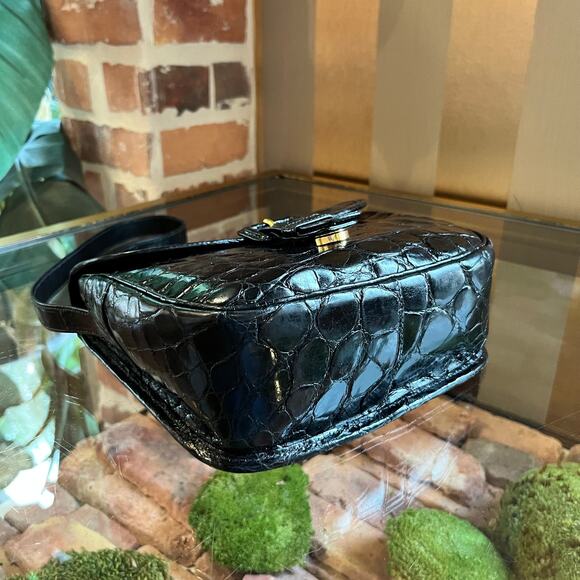 PRADA Black Vintage Croc Leather Shoulder Bag DIA298 - Picture 6 of 9